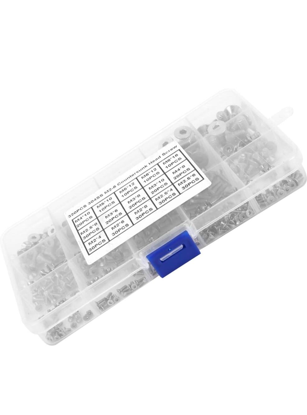 320pc M2-M6 Hex Socket Flat Head Screw Nut Washer Kit — Organizer Case